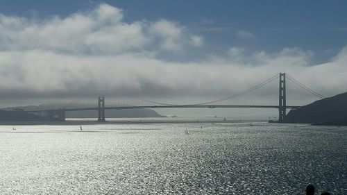 Suspension bridge over river