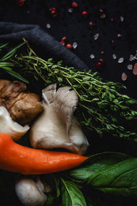 High angle view of vegetables on table