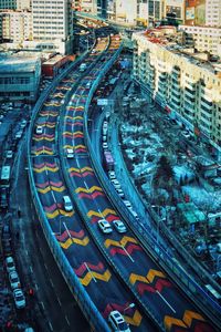 High angle view of traffic on road