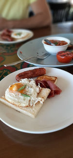 High angle view of breakfast served on table