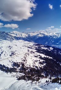Scenic view of snow covered landscape against sky