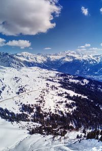 Scenic view of snow covered landscape against sky