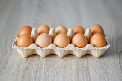 High angle view of eggs on table