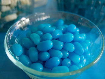 Close-up of blue water in bowl
