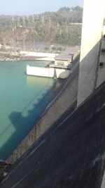 High angle view of dam by river