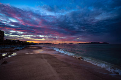 Scenic view of beach during sunset