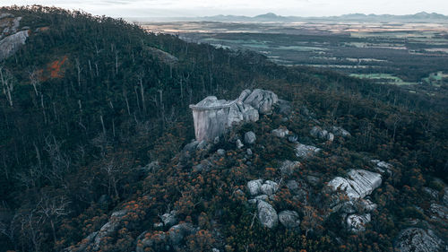 High angle view of land against sky