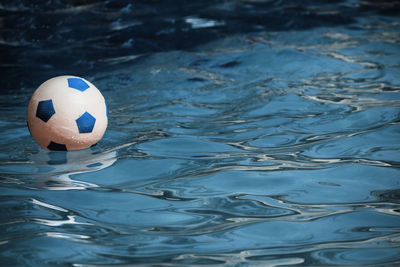 High angle view of soccer ball in water