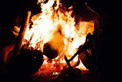 Close-up of bonfire at night