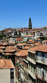 Cityscape against clear blue sky