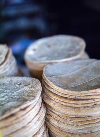 Close-up of stack on table