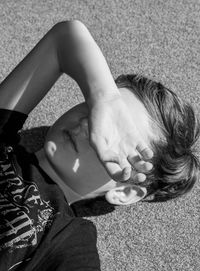 High angle view of woman holding girl