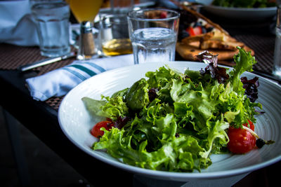 Close-up of meal served on table