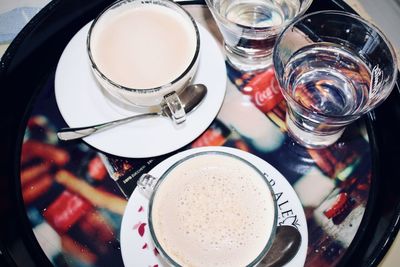High angle view of coffee on table