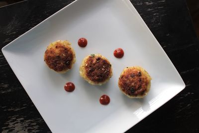 High angle view of breakfast on table