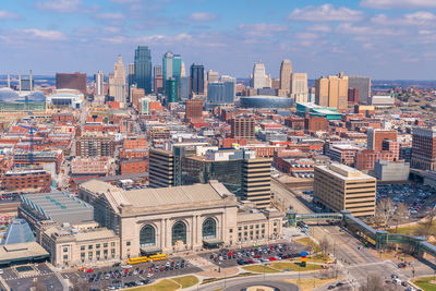 High angle view of buildings in city