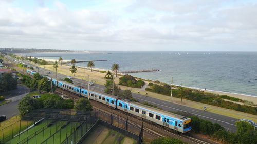 High angle view of sea against sky