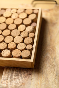 High angle view of coffee beans on table