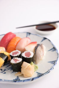 Close-up of sushi in plate on table