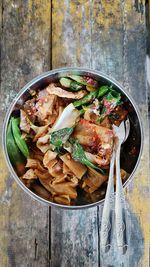 High angle view of food in bowl on table