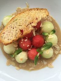 Close-up of dessert served in plate