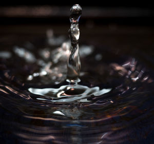 Close-up of drop falling on water