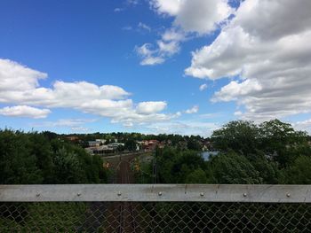 Trees on landscape against sky