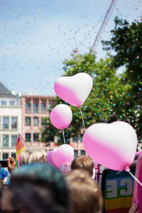 Low angle view of people celebrating christopher street day during sunny day