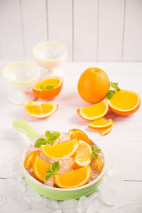 Close-up of fruits served on table