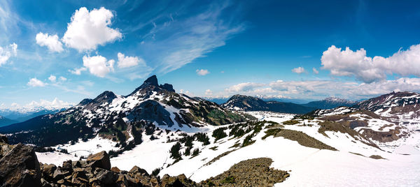 Scenic view of snowcapped mountains against sky