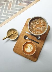 High angle view of coffee on table