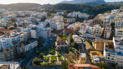 High angle view of buildings in city