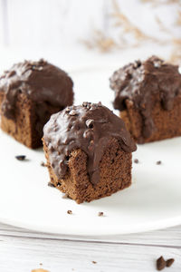 Close-up of cake in plate on table