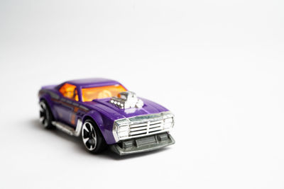 High angle view of toy car on white background