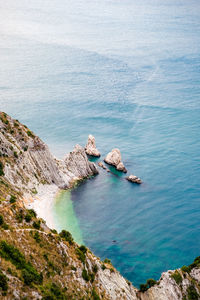 High angle view of sea and rocks