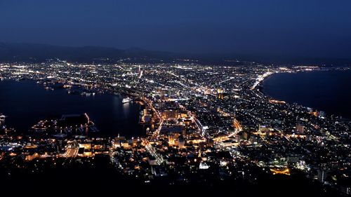 Aerial view of illuminated cityscape