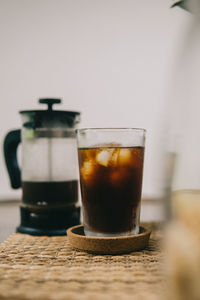 Close-up of coffee served on table