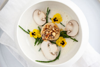 High angle view of food in plate on table