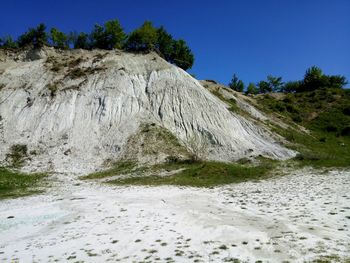 Scenic view of landscape against clear blue sky