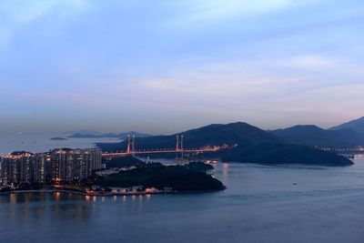 Scenic view of sea with mountains in background