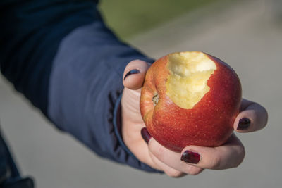 Close-up of hand holding apple