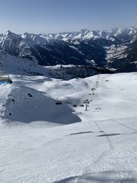 Scenic view of snowcapped mountains against sky