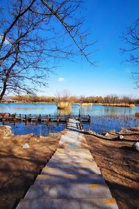 Scenic view of lake against blue sky