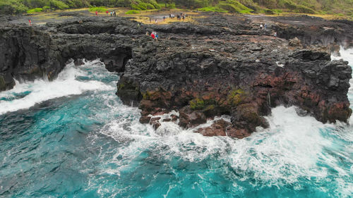 Rock formation in sea