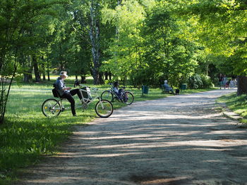 Bicycles riding bicycle on road in park