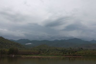 Scenic view of lake with mountains in background