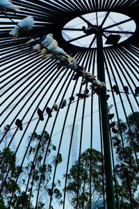 Low angle view of carousel against sky