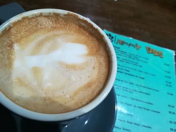 Close-up of cappuccino on table