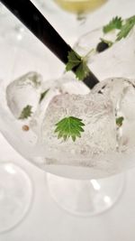 High angle view of beer in glass