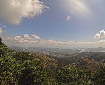 Scenic view of mountains against cloudy sky